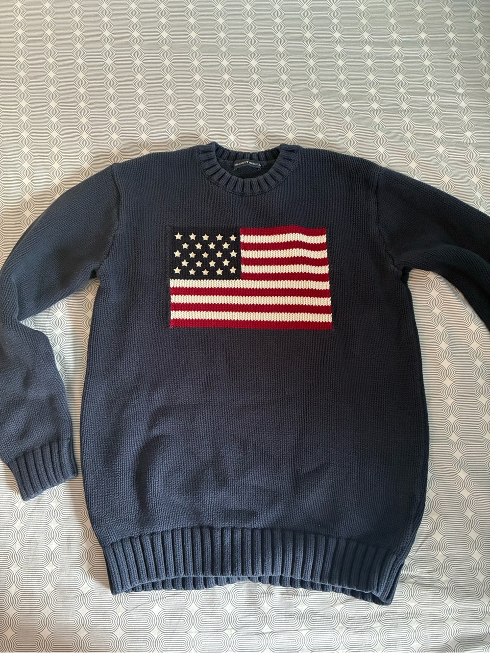 Brandy Melville Navy Crewneck Sweater with Flag Knit